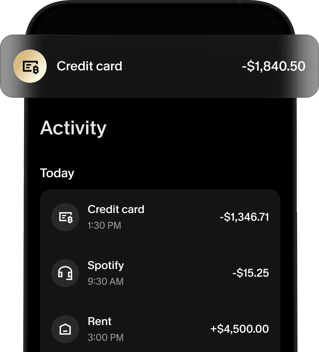 Activity feed showing credit card and bill payments