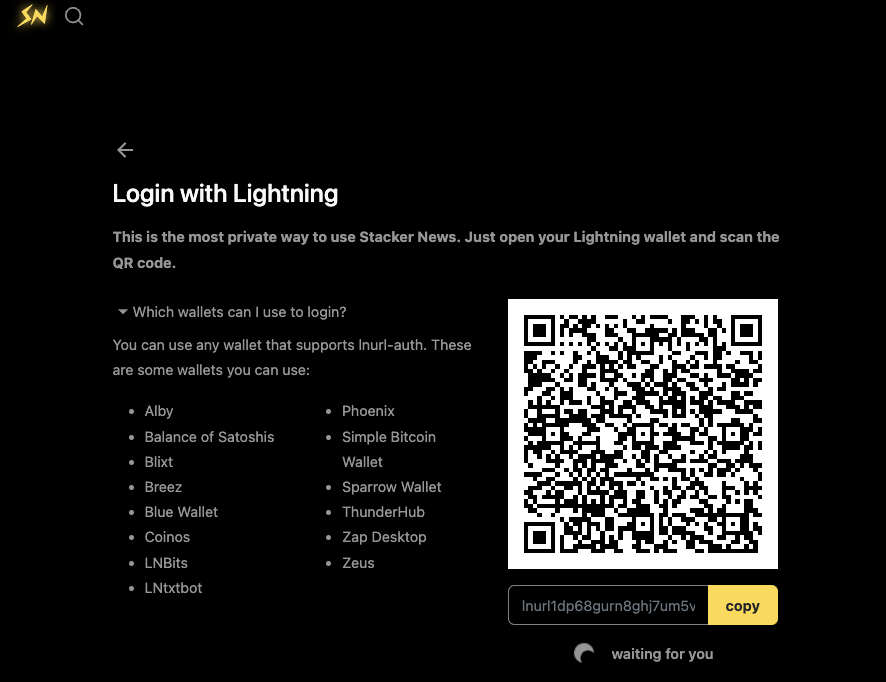 stacker.news login flow LNURL-auth example